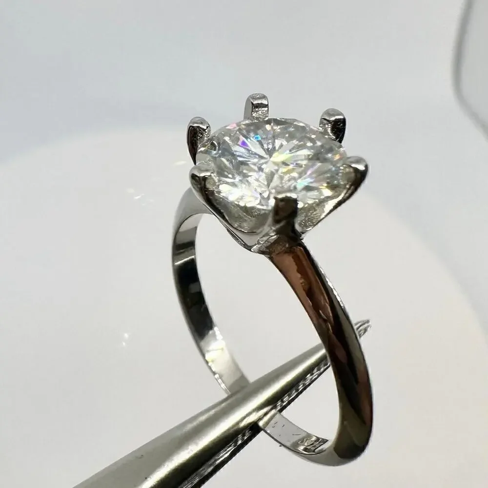 Moissanite Diamond Engagement Ring 3 Ct Round Cut 6 Prong 18K GRA Size 8